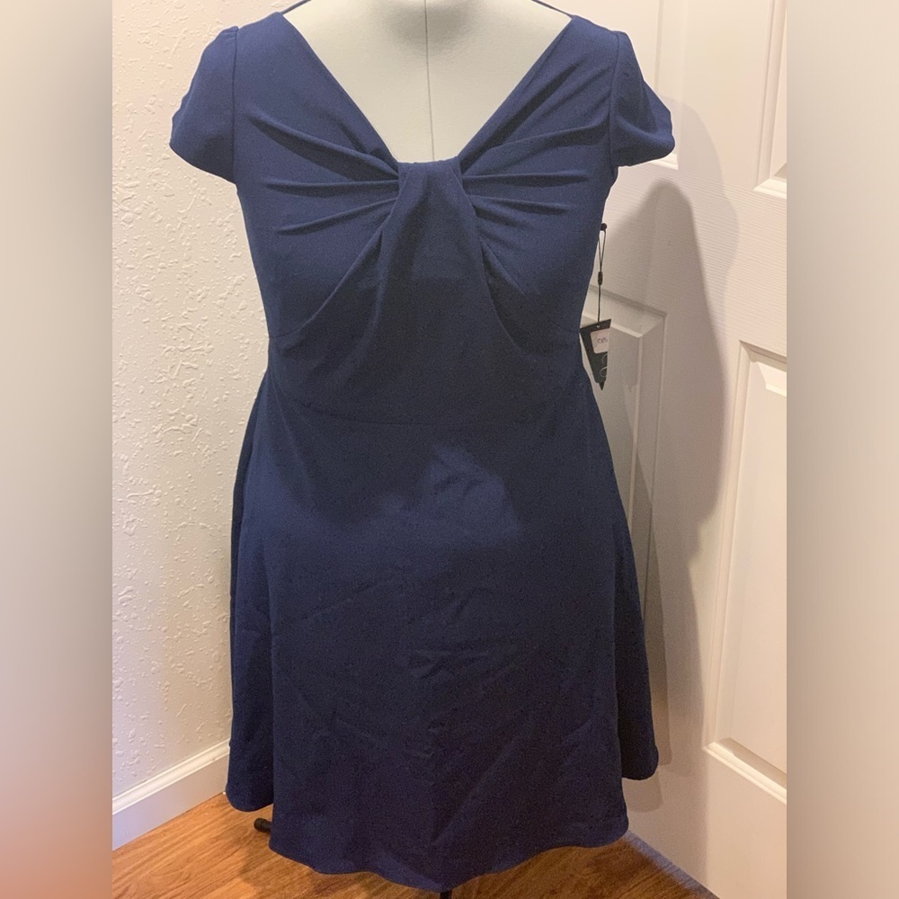 Adrianna Papell Navy Blue Drape Neck Formal Dress Sz 16 NWT Wedding Party Event